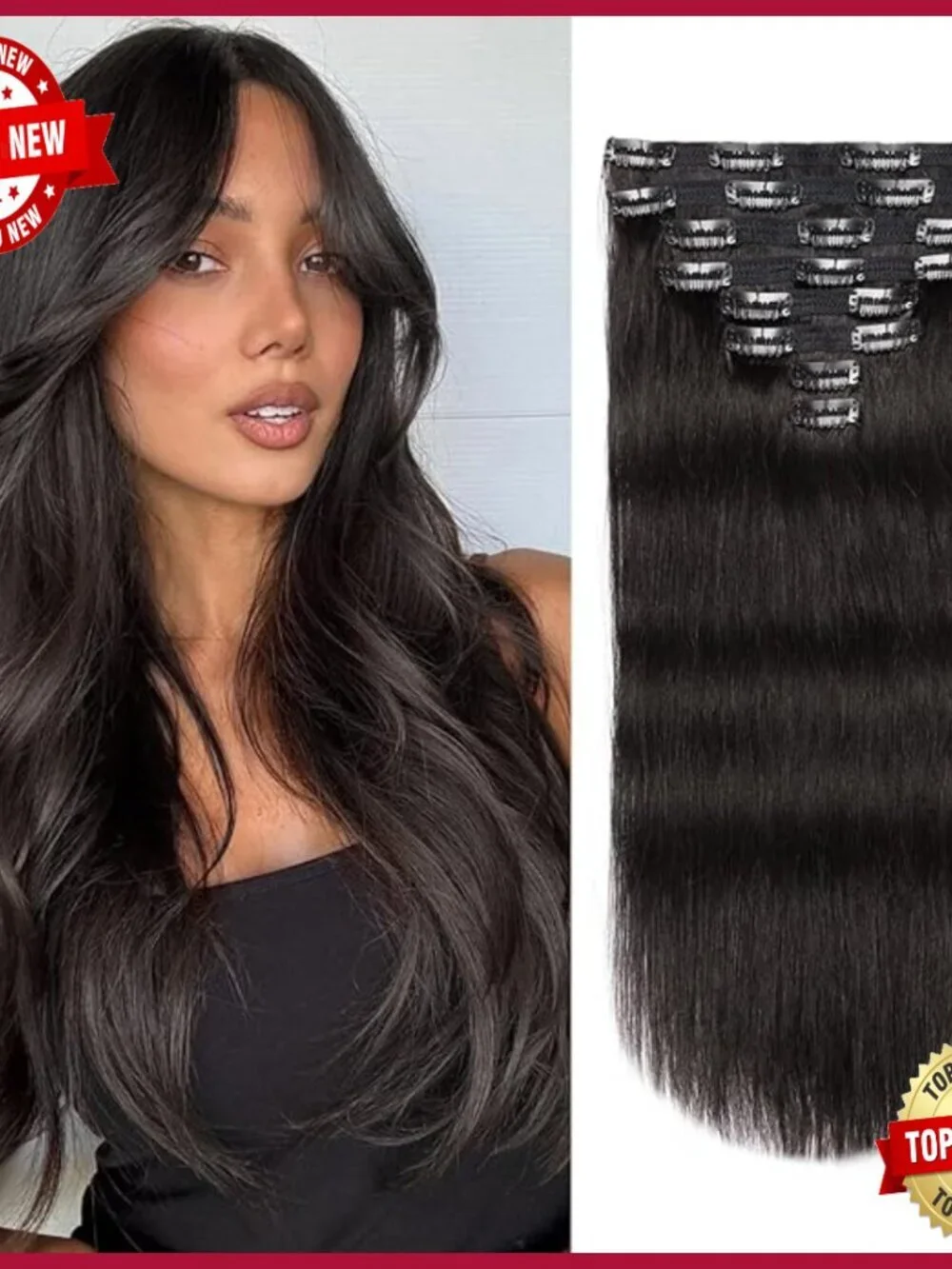 Real Human Hair Clip-in Extensions, 16 Inch Straight, 120g 8pc Set